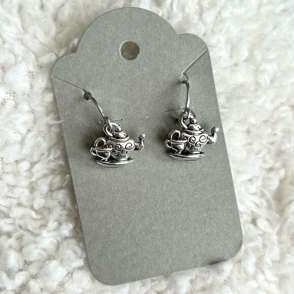 3/$15 Silver Dainty Teapot and Teacup Dangle Earrings - Picture 2 of 3